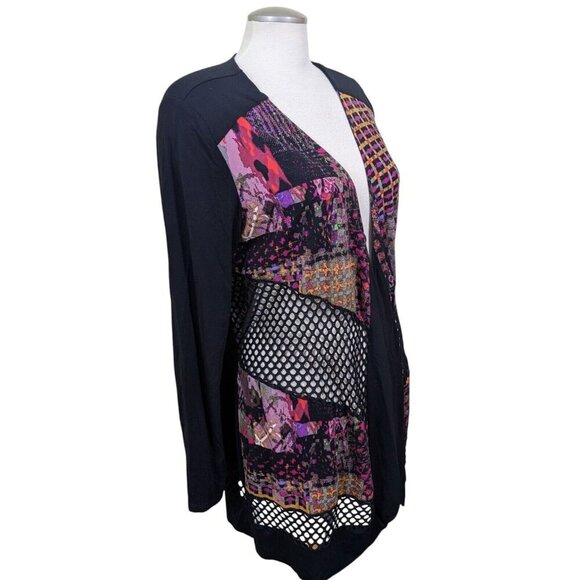 Linea Domani Longline Cardigan Sweater Womens L Open Front Artsy Mixed Media - Picture 4 of 9